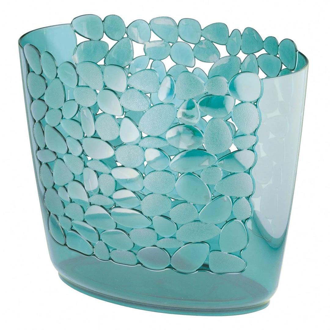 mDesign Plastic Slim Oval 2 Gallon Trash Can Wastebasket Garbage Bin - Decorative Themed Basket for Bathroom, Bedroom, Office - Hold Trash, Waste, Recycling - Pebbles Collection - Blue