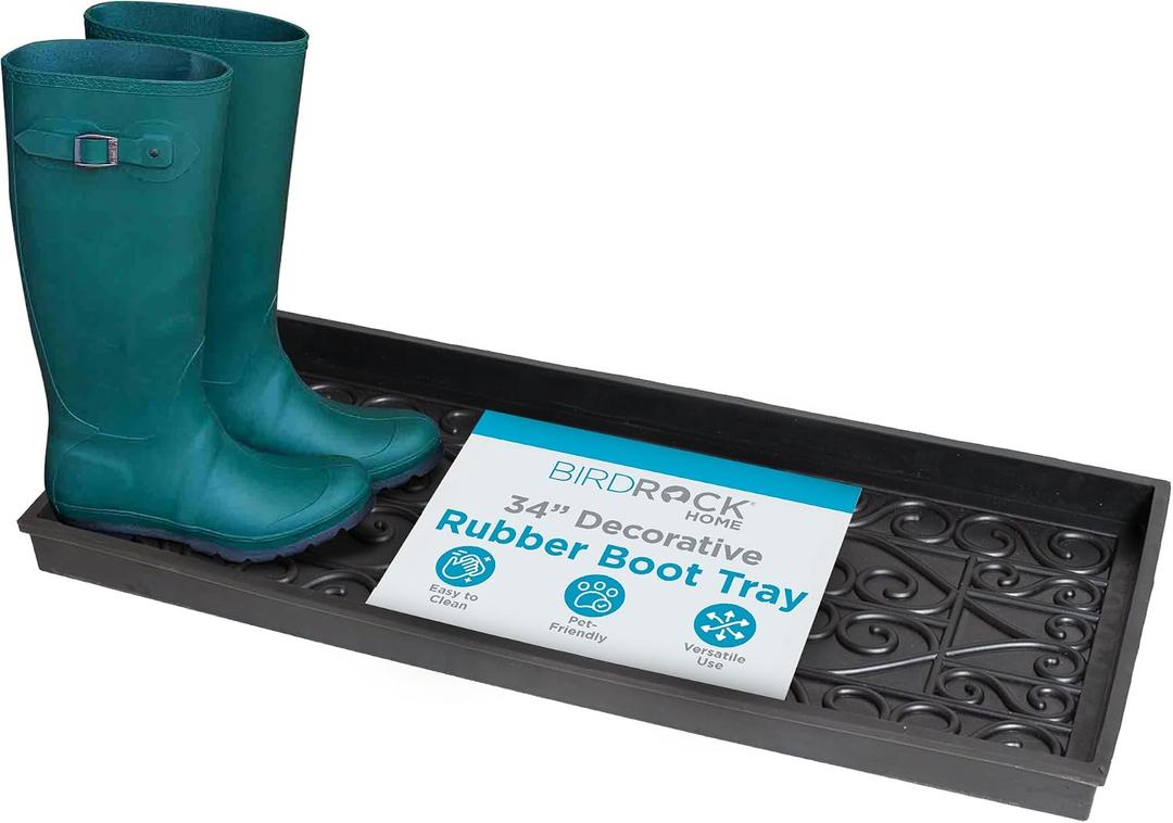 BIRDROCK HOME Rubber Boot Tray | 34 inch Decorative Boot Tray | Waterproof for All Weather Indoor or Outdoor Use | Dog Bowl Tray, 1'2" x 2'10"