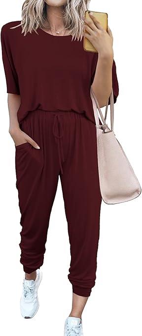 PRETTYGARDEN Women's Two Piece Lounge Sets 2025 Spring Summer Jogger Pants Vacation Outfits Travel Airplane Matching Clothes Size L