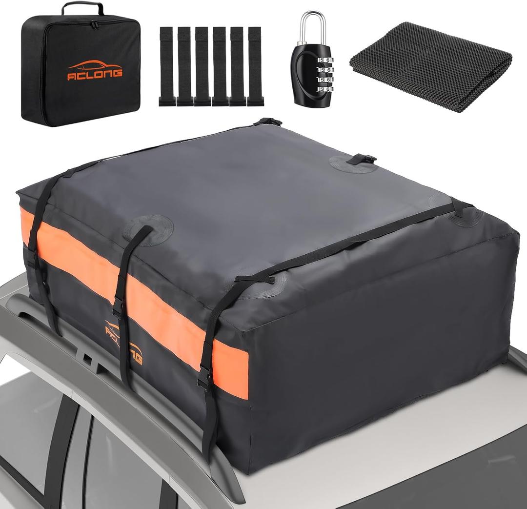 ACLONG Car Roof Bag 21 Cubic Feet Waterproof 840D Heavy Duty Rooftop Cargo Carrier Bag for All Cars with/Without Racks Includes Anti-Slip Mat Storage Bag Luggage Lock