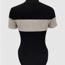 WDIRARA Women's Color Block Short Sleeve Bodysuit Turtle Neck Ribbed Knit Leotard Black X-Large