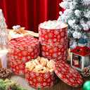 6 Pcs Christmas Cookie Tins with Lids 7 Inch Round Metal Snowflake Container Xmas Cookie Boxes Empty Holiday Decorative Tins for Gift Giving Baking Chocolate Snack Storage, Red