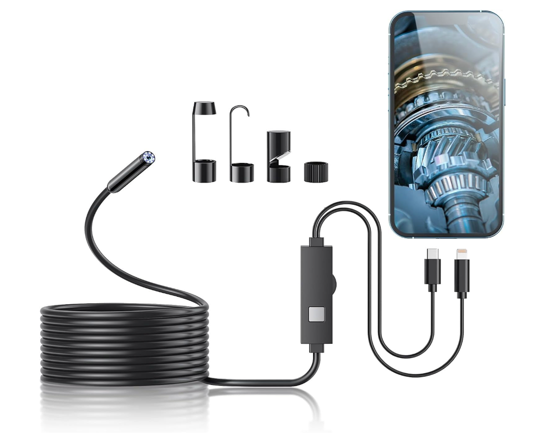 ndoscope Camera with Light, 1920P HD Borescope Tools with 8 Adjustable LED Lights, Endoscope with Semi-Rigid Snake Camera, Inspection Borescope for iOS and Android