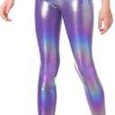 Gnainach Girls Metallic Leggings Stretch Comfort Shiny Mystique Dance Pants for Toddler Kids Teen Yoga Party Workout, 110, Purple 