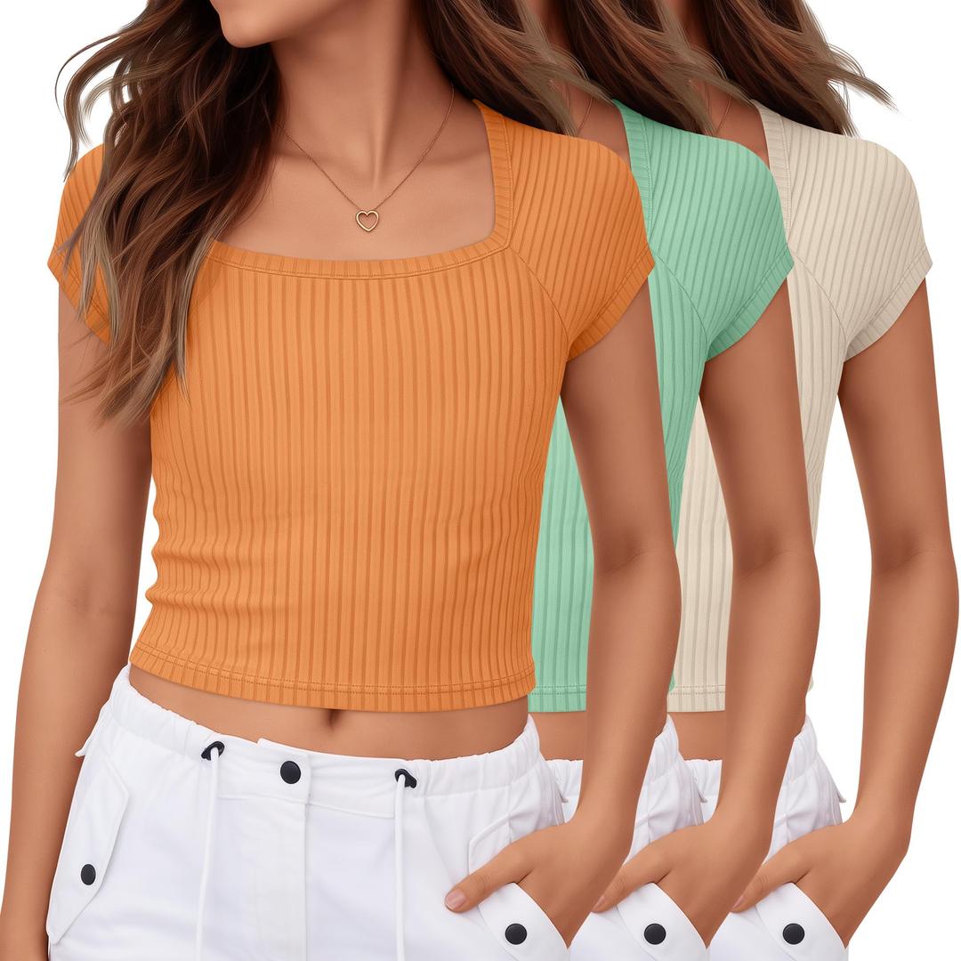 LessonZoo 3 Pack Girls Ribbed Crop Tops, 3-Color, 9-10 Years