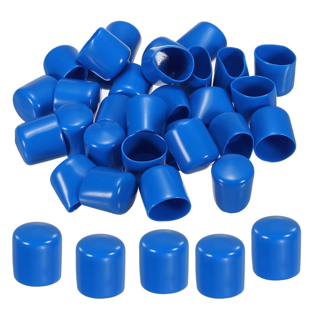 MECCANIXITY 30pcs Rubber End Caps Cover 1 inch Vinyl Screw Thread Protector Round PVC Vacuum Caps for Screw Bolt Pipe, Blue