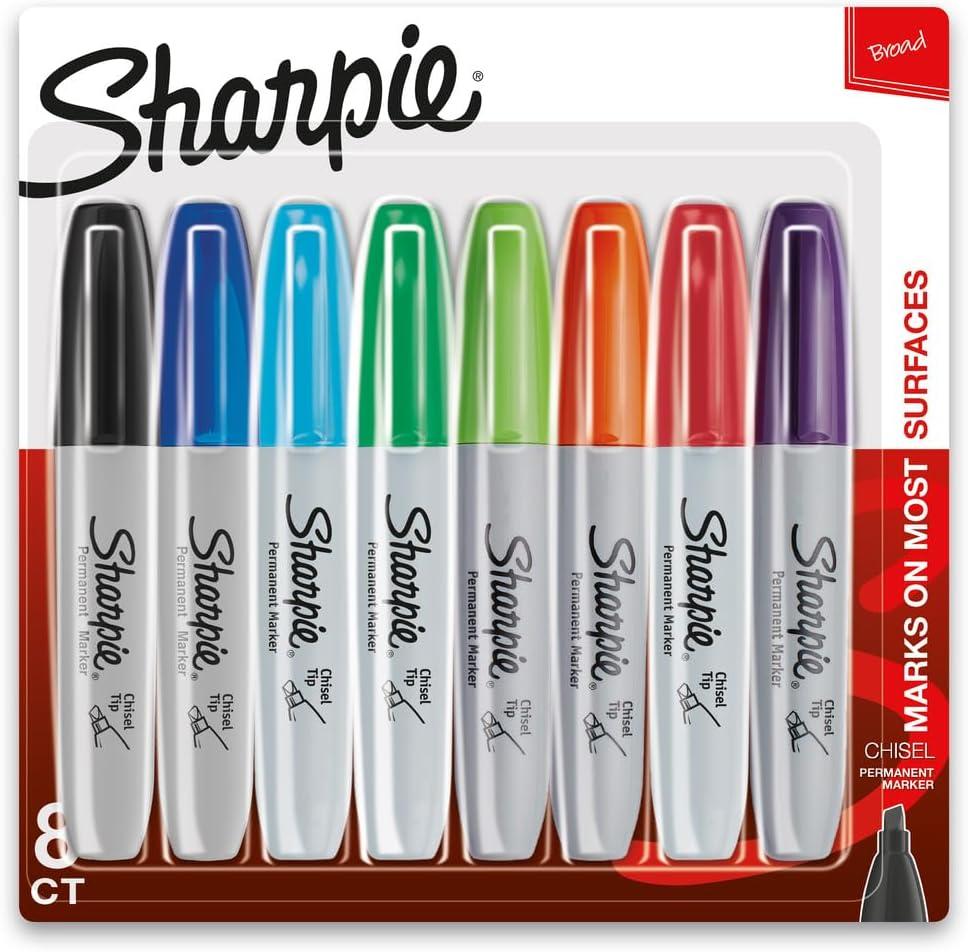 Sharpie 38250PP Permanent Markers, Chisel Tip, Assorted Colors, 8-Count, Standard Packaging, 2Pack