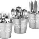 Honeydak 3 Pcs Farmhouse Silverware Holder Countertop Metal Cooking Utensil Caddy Fork Knife and Spoon Cutlery Organizers for Kitchen Counter, Cabinet, Drawer or Pantry