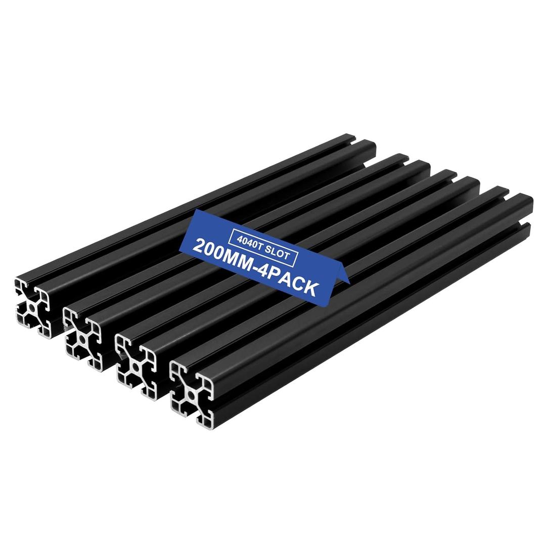 4Pack 4040 T Slot Aluminum Extrusion 200mm Black Extruded Aluminum Profile 40x40 T-Slotted Framing European Standard Anodized Linear Rail for 3D Printer Accessories Parts