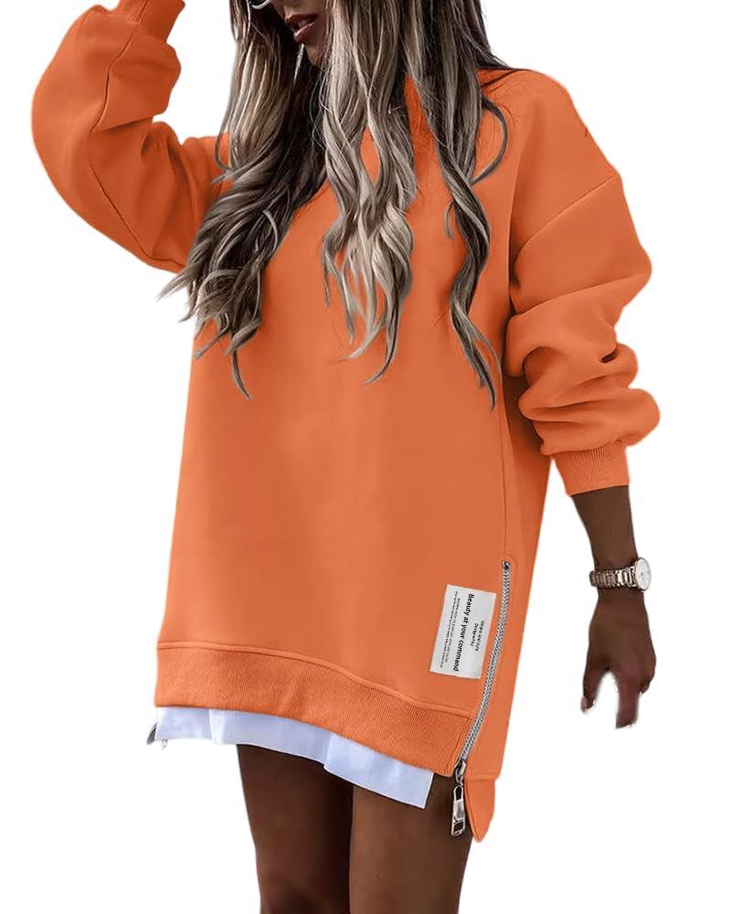 CHICME Womens Long Sleeve Zipper Slit Oversized Sweatshirt Casual Pullover Zipper Hoodies Fall Clothes Size L