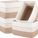4 Pack Storage Baskets for Organizing, 13"X9"X7.87", Decorative Cotton Rope Baskets for Shelves, Small Woven Basket for Toys, Books and Towels, Brown & White