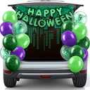 Civaner 19 Pcs Trunk or Treat Car Decorations Kit Happy Halloween Banner Green Turtle Themed Photography Backdrop Anime Theme Party Green Balloons Halloween Party Supplies for Photo Wall Door