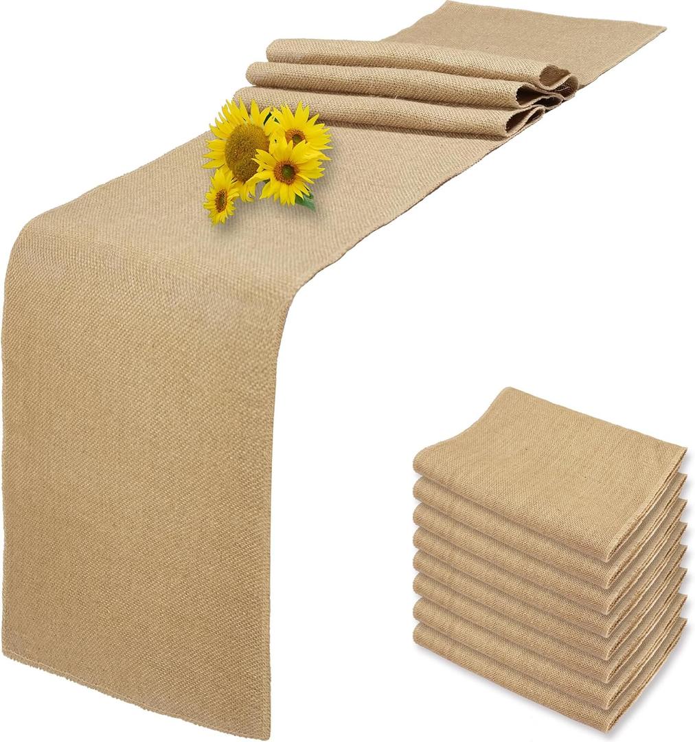 8 Pack 12 x 90 Inch Natural Burlap Table Runners,Rustic Jute Table Runner and Placemats Bulk for Western Wedding Table Decorations,Farmhouse Style Party,Holiday,Kitchen Table Decor