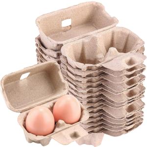 Egg Cartons 2 Count Cheap Bulk, 30 Pack 2 Cell Containers Vintage Easter Style, 1/6 Dozen Sturdy Natural Pulp Kraft Paper Holder Box for Storage Fresh Chicken Huevo