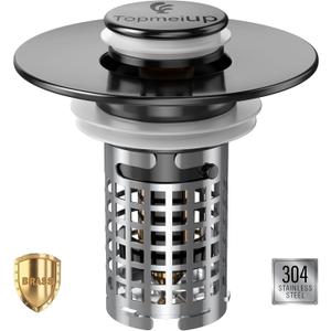 Sink Stopper Hair Catcher, Pop-up Sink Drain Strainer with Removable Stainless Steel Strainer Basket Hair Catcher, Bathroom Sink Strainer for Bathroom Sink Stopper Replacement (Black)