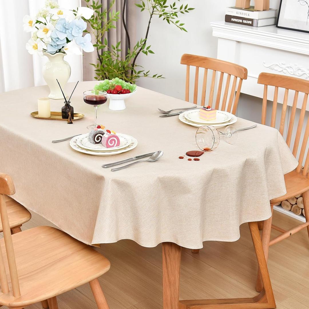 Wolkemer Farmhouse Faux Linen Oval Tablecloth 60 x 120 Inch - Water Resistant Table Cloth Washable Wipeable Table Cover for Home Kitchen Dining Wedding Party Banquet (Neutral)