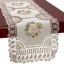 Grelucgo Small Handmade Crochet Cotton Lace Table Runner Dresser Scarf, Ribbon Embroidery (Rectangle 16 x 36 inch)