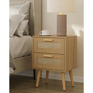Masupu Rattan Night Stand,Modern nightstand Boho Bedside Table with 2 Drawer,Small End Side Table for Bedroom,Living Room,Office,Natural