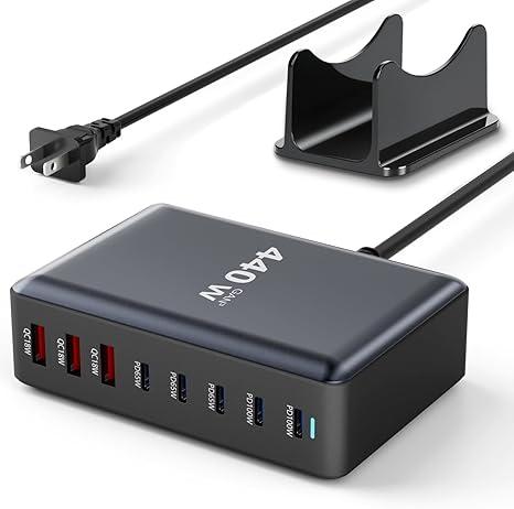 440W Fast Charging 8 Port USB C Charger Block, MultiDevice USB Charging Station Wall Desktop Charger with GaN Ⅲ Technology, USBC Charger Adapter for MacBook/iPad/iPhone 16/Samsung Galaxy/DELL/HP
