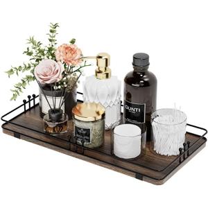 Toilet Paper Basket, Bathroom Basket for Counter Toiletries Towel Decor, Toilet Tank Tray, Guest Back of Toilet Organizer Storage, Vanity Tray for Perfume Makeup, Kitchen 13x6.5 Brown-Black
