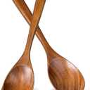 2Pcs Wooden Spoons for Cooking, Natural Premium Teak Wood Spoon & Corner Spoon, Good Grip Large Cooking Spoons Spatula, Heat Resistant Wooden Kitchen Cooking Utensils Set for Nonstick Cookware