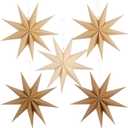 12 Inches 5 PCS Brown Paper Star Lanterns Hanging Khaki Stars Christmas Party Decorations Hanging Beige Lampshade Christmas Wedding Birthday Christmas Home Party Decorations (9 Pointed)