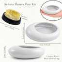 Japanese Flower Frog Vase Set Minimalist White Ceramic Flower Vase with Flower Frog, Modern Flower Arrangement Pot for Living Room Decor & Art Supplies, Gift Box for Flower Lover
