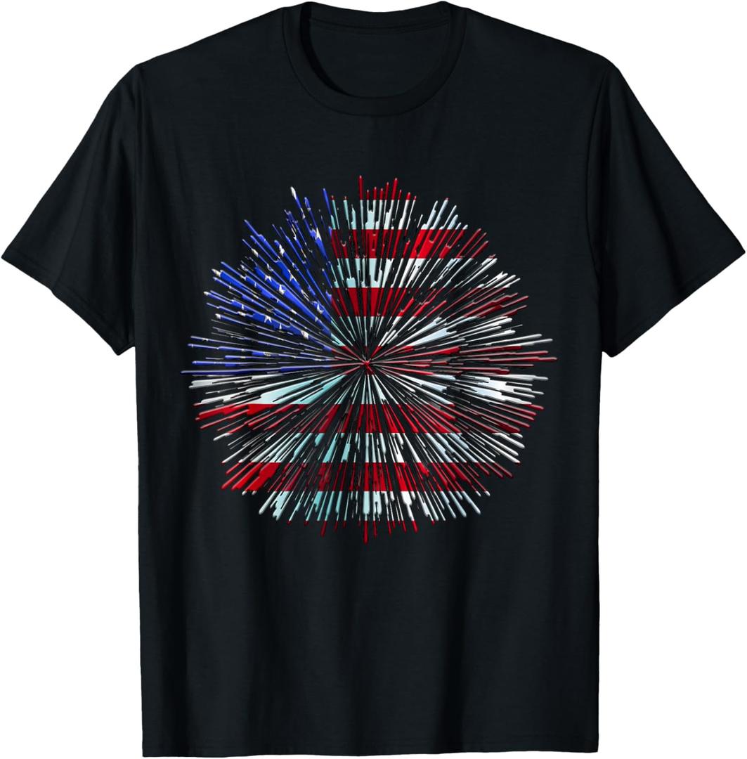 American Flag Firework T-Shirt, Size XXL