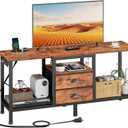 Furologee TV Stand with Power Outlets and 2 Fabric Drawers, 42 Inch Small Entertainment Center with Open Storage Shelves, Simple TV Console Table for Bedroom, Living Room, Rustic Brown (42 Inch with Power Outlets)