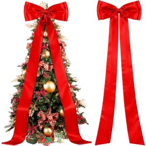 Extra Large Christmas Tree Topper Bow 11828" Double Layer Christmas Bow Giant Satin Bow with Long Streamers Huge Oversized Topper Decor for Xmas Tree Home Wreath Door Holiday Party Wall (Red)