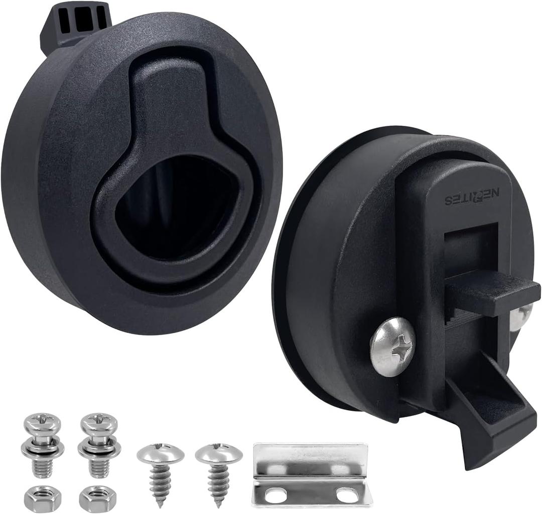 LENKRAD Slam Latch for RV,Boat Flush Pull Door Latch Fits Lock Holes with A Diameter of 2,Hatch Latches for 0.5" Door Thickness | Compartment Flush Latches Lock for Caravan Trailer Pack of 2-Black