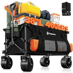 Originsure 38"L Collapsible Wagon Cart Foldable, 460lbs Weight Capacity 220L Heavy Duty Folding Beach Wagons with Big All-Terrain Wheels, Utility Carts for Groceries, Shopping, Camping, Sports - Black