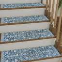 Breling 15 Pcs Blue Floral Stair Treads 8x30 Inches Non-Slip Stair Runner Decorative Reusable Long Rugs Safety Absorbent Mats for Wooden Steps Indoor Carpets Covers for Elders and Dogs