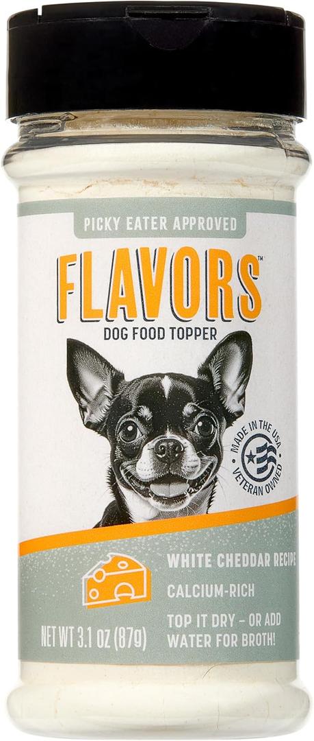 FLAVORS Dog Food Topper, White Cheddar Recipe, Non-GMO, 3.1 oz | Grain-Free, Freeze-Dried Dog Food, Taste Enhancer for Dry & Wet Dog Food, Human-Grade Ingredients, No Artificial Additives (EXP 12/01/26)