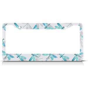 Blue Dragonfly License Plate Frame Watercolor Animal Car Frames, License Plates Holder Artwork Beautiful License Plate Aluminum Metal Frames for Women Men Auto Decoration