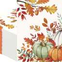 50 PCS Fall Pumpkin Paper Napkins Watercolor Autumn Luncheon Napkins Disposable Pumpkins Maple Leaves Dinner Party Napkin for Autumn Thanksgiving Harvest Decoration, 6.5 x 6.5 Inch