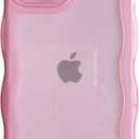 Qokey for iPhone 15 Case 6.1", Curly Wave Design Bumper Design Transparent Shiny Case Cute Clear Shockproof Protection Soft Wavy Phone Cover Case for Women Girls Men, Clear/ Pink