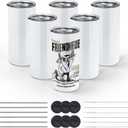 AGH 6 Pack 22 oz White Sublimation Tumblers with Metal Straw, Stainless Steel Double Wall Insulated Straight Fatty Cups Blank with Splash Lid