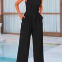 PRETTYGARDEN Summer Jumpsuits for Women Dressy 2026 Fashion Ruffle Cap Sleeve Romper Crew Neck Rib Knit One Piece Outfits (Black, XL)