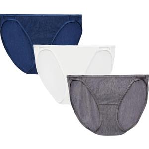 Vanity Fair Women's Illumination String Bikini Panties, Silky Stretch & Satin Trim (7, 3 Pack - Navy/White/Steele)