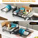 Dish Drying Rack, 2 Tier Dish Racks for Kitchen Counter, Compact Drying Rack Kitchen, Rust-Resistant Dish Drainer, Detachable Space-Saving Dish Rack with Drainboard, Utensil Holder, Black