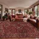 Tangsoo 10x12 Washable Area Rugs for Living Room, Red Non Slip Large Rugs | Oriental Indoor Print Carpet, Boho Soft Low Pile Foldable Vintage Floor Rug for Bedroom Dining Room Dorm Dark Red Home Decor