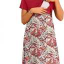 Ekouaer Women's Nursing Dress Summer Short Sleeve Patchwork Maternity Breastfeeding Knee Length Dress 2XL