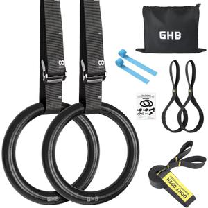 GHB Gymnastic Rings Gym Rings 1.1" Olympic Rings Adjustable Straps Pull Up Rings Sets for Workout Bodyweight Fitness Training