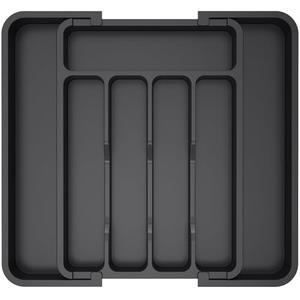 Lifewit Silverware Drawer Organizer, Expandable Utensil Tray for Kitchen, BPA Free Flatware and Cutlery Holder, Adjustable Plastic Storage for Spoons Forks Knives, 8.5"-14.1" x 12.1", Black