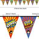 Hero Party Banners Decoration 2pcs/set, Superhero Happy Birthday Banner for Home Living Room Window Wall Decorations, Ceiling Hanging Pennant Flags Garland Decor for Kids Boys Girls(Cartoon Hero)