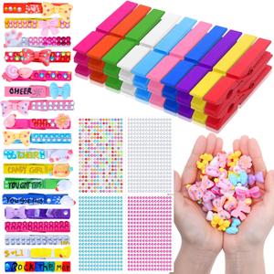 105 Pcs Cheer Pins Spirit Clips and Wooden Cheer Pins for Backpacks Ribbon Team Classroom(Cute Style)