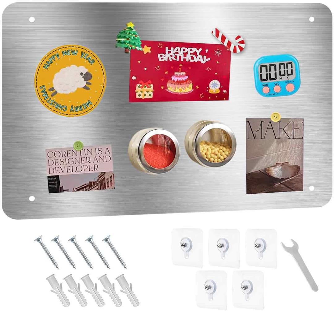 Magnetic Board 17.5" X 11.7" Magnet Board for Wall Stainless Steel Metal Magnetic Board for Wall for Magnet Display Photos Office Supplies Kitchen Stuff Bulletin Board Vision Board(Silver 1PC)