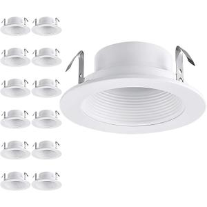 TORCHSTAR 12-Pack 4 Inch Classic White Recessed Light Trim, Metal Can Light Trim, Step Baffle with Ring, Fit Halo/Juno Remodel Recessed Housing, 4 Inch Trim for PAR16, PAR20, BR20, White