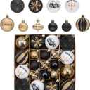 DecorbyHannah Christmas Tree Ornaments Decorations Indoor, 21ct Black Gold Hanging Gothic Christmas Ornaments for Small Tree with Skulls, Spooky Shatterproof Plastic Ball for Home Party Table Decor